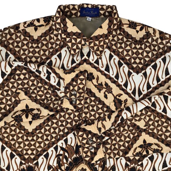 Batik Halus Long Sleeve Button Up Shirt Indra Hadi Men's XL Lined Solo Indonesia - Picture 1 of 14